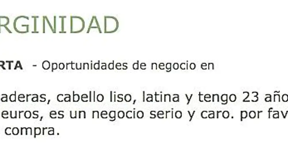 “Me llamo Virginia, tengo 20 años. Quiero vender mi virginidad por 25.000 euros”