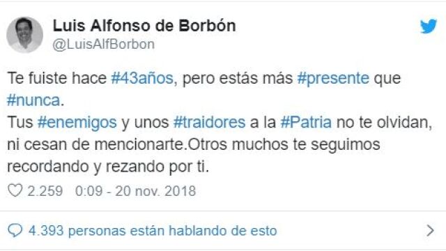 Luis Alfonso de Borbón la lía en Twitter con su mensaje sobre Franco el 20-N