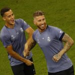 Sergio Ramos Lucas Vázquez durante en entrenamiento en el Estadio de Cardiff