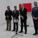 El consejero Pedro Rivera, el delegado del Gobierno, Sánchez-Solís, el presidente de Adif, Juan Bravo, y José Ballesta