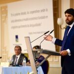 El presidente Fernando López Miras, ayer en la Asamblea General Ordinaria de Ucomur
