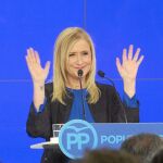 La presidenta de la gestora, Cristina Cifuentes, ayer en el acto del PP