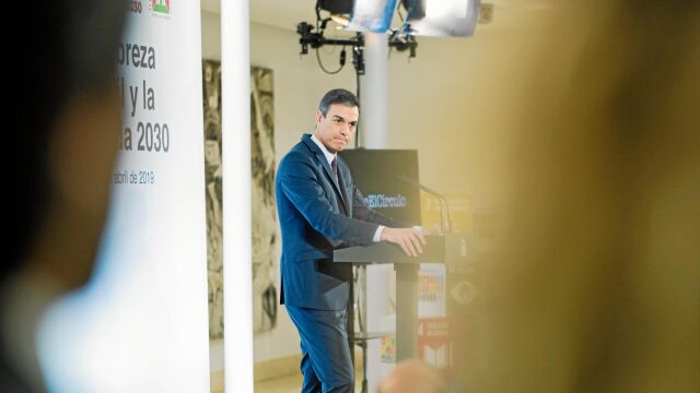 El presidente del Gobierno, Pedro Sánchez, ayer durante su intervención en el encuentro «La pobreza infantil y la Agenda 2030»