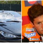 El coche que ha atropellado al piloto (i). Nicky Hayden en su etapa en Moto GP (d)