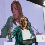 La secretaria general del PSOE andaluz y presidenta de la Junta, Susana Díaz, durante el acto conmemorativo del Día de Andalucía organizado por esta formación política.