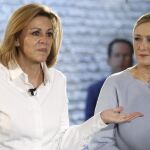 La secretaria general del PP, María Dolores de Cospedal, junto a la presidenta de la Comunidad y de la gestora del PP de Madrid, Cristina Cifuentes