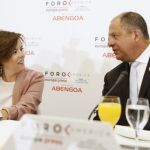 Soraya Sáenz de Santamaría hoy en un desayuno informativo.