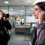 La diputada de Podemos Irene Montero durante su comparecencia ante los medios de comunicación