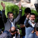 Jordi Cuixart (izda.) y Jordi Sánchez, el pasado día 6 en su primera comparecencia en la Audiencia Nacional