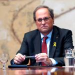 El presidente de la Generalitat, Quim Torra, durante la reunión extraordinaria del gobierno catalán