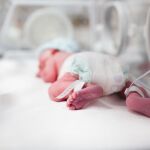 Un bebé prematuro en una incubadora