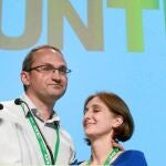 Los coordinadores generales de ICV, Joan Herrera y Dolors Camats, ayer en Viladecans