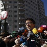 El secretario político de Podemos, Íñigo Errejón, durante las declaraciones que ha realizado a la salida de la reunión