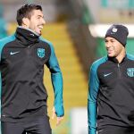 Luis Suárez y Neymar, en la sesión de entrenamiento en el Celtic Park