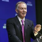 El expresidente británico Tony Blair en su intervención hoy en Londres.