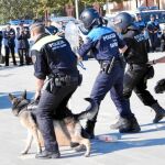 A la izquierda, Kenya, junto a sus compañeros en una exhibición policial