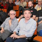 Ignacio Fernández Toxo junto al secretario regional de CCOO, Ágel Hernández, durante el transcurso de la jornada en la localidad leonesa de Villablino