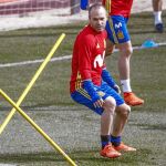 Andrés Iniesta, en un entrenamiento de la Selección