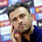 El entrenador del FC Barcelona, Luis Enrique Martinez, durante la rueda de prensa