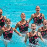 El equipo español durante su ejercicio en el Preolímpico