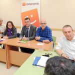 Ribó, Oltra, Morera, Álvaro y Baldoví, durante la reunión de la Comisión negociadora