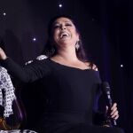 La cantante Isabel Pantoja durante el concierto ofrecido esta noche en el Palacio de Deportes, en Madrid