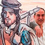 El ilustrador Arturo Redondo, con una de las imágenes de la exposición que puede verse en la Casa de la Provincia de Sevilla el próximo 28 de abril / Foto: Efe