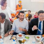 Miquel Soler, Vicent Marzà y Ximo Puig comiendo en el Ciutat de Cremona