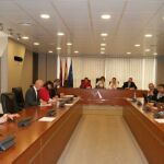 Los miembros de la Junta de Portavoces, ayer reunidos con la presidenta de la Asamblea Regional, Rosa Peñalver