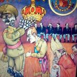 Don Juan Carlos, coronado por un esqueleto, es una de las imágenes de la muestra
