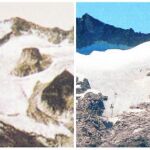 En la foto de izquierda el Pico de La Maladeta en 1871. En la de la derecha en 2013.