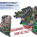 Mapa del Plan Parcial que ha anulado el TSJ facilitado por la Asociación Huermur, en el que se puede ver la zona que iba a ser afectada con la construcción de 500 viviendas y que carecía de informe hidrológico. HUERMUR