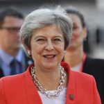 La primera ministra británica, Theresa May, a su llegada a Salzburgo. Foto: Ap