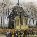 «Congregación saliendo de la iglesia reformada en Nuenen», pintado por Van Gogh en 1884
