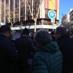 Taxistas concentrados ante la sede del PP en la calle Génova de Madrid