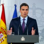 Pedro Sánchez, durante su comparecencia en Moncloa