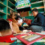 Los niños y niñas del CEIP Ramón del Valle Inclán de Madrid, junto a Bea y Pool durante la sesión de lectura / Cipriano Pastrano