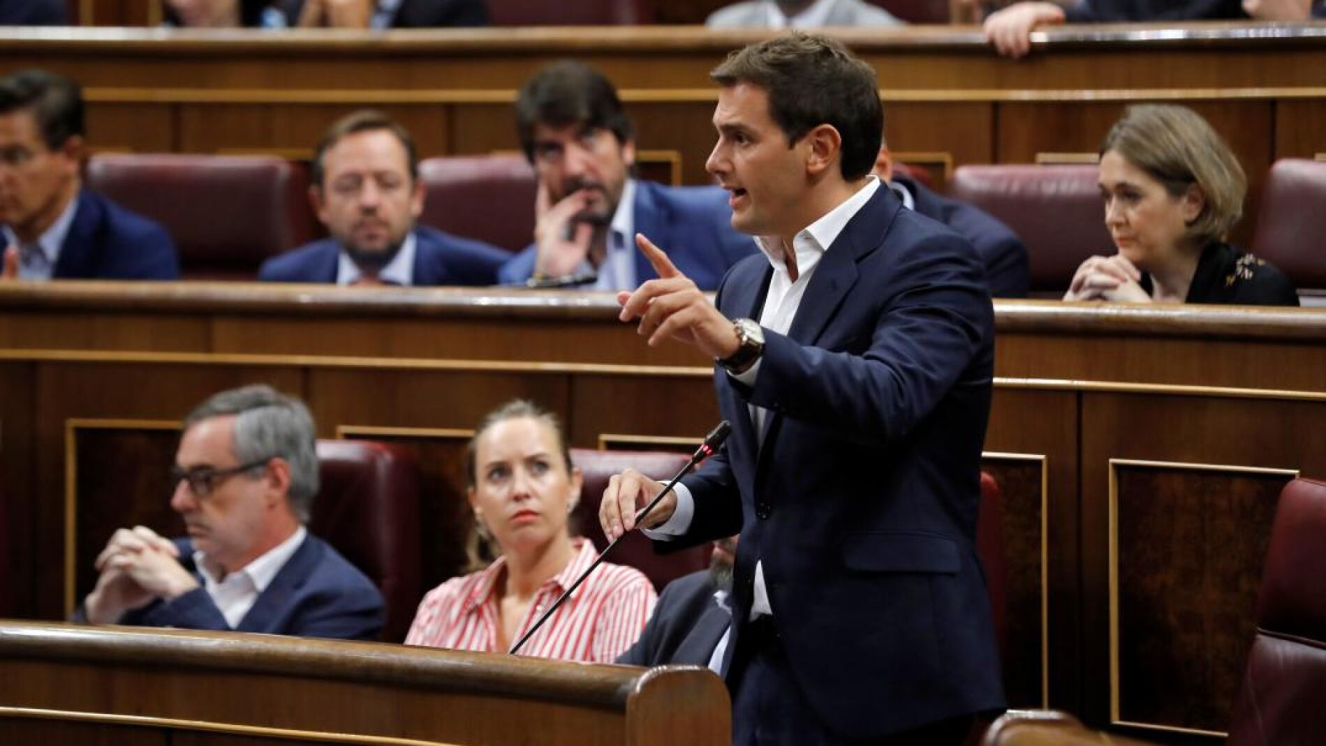 El líder de Ciudadanos, Albert Rivera, interviene en la sesión de control al Gobierno hoy en el Congreso. EFE/Juan Carlos Hidalgo