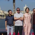 El director Lino Escalera posa con los actores, Emilio Palacios, Nathalie Poza y Juan Diego, tras presentar su película «No sé decir adiós»
