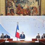 El presidente francés, François Hollande, durante su solemne discurso de ayer sobre empleo