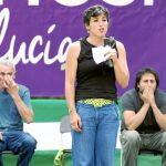 Diego Cañamero, al fondo a la izquierda, Teresa Rodríguez, y Jesús Rodríguez, a la derecha en un acto de Podemos