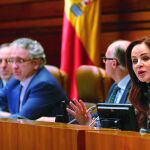 La presidenta del Legislativo autonómico, Silvia Clemente, interviene en uno de los intensos debates de esta primera sesión plenaria del año.