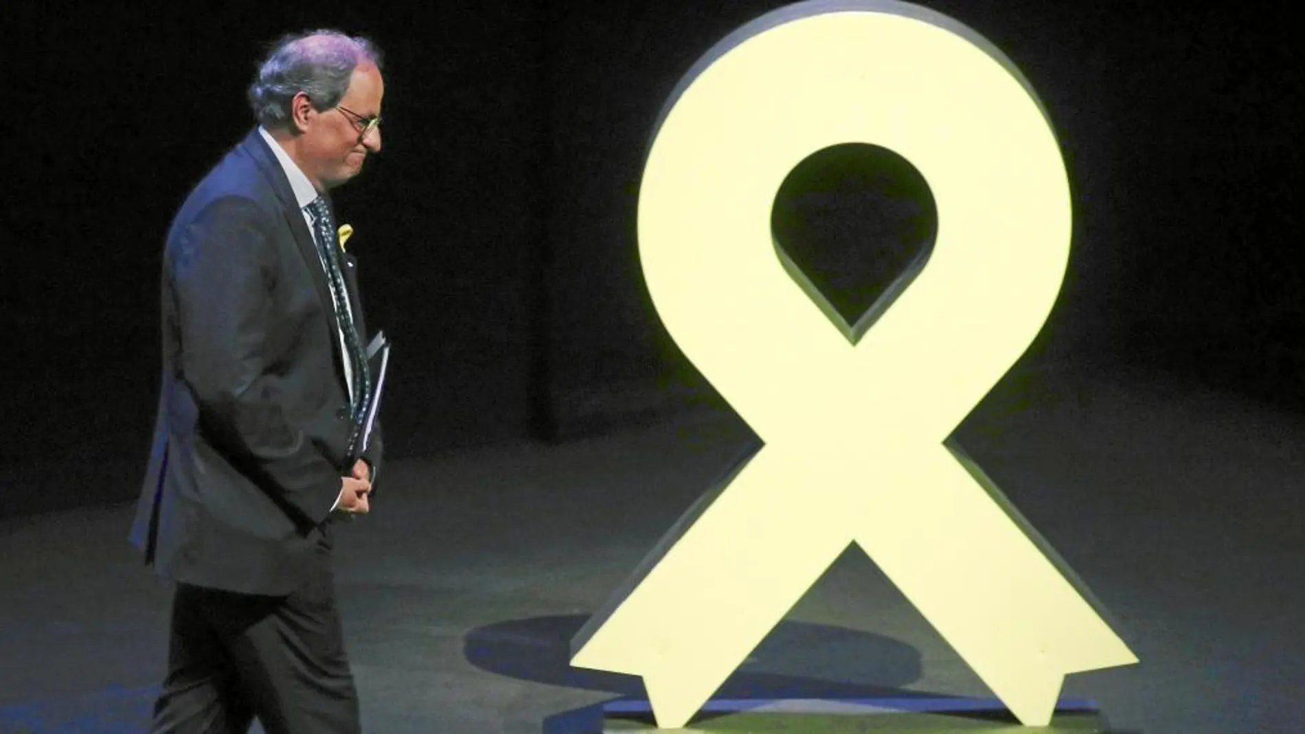 Torra, ayer, durante la conferencia «Nuestro momento», que pronunció en el Teatro Nacional de Cataluña en Barcelona