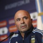 Jorge Sampaoli, durante la conferencia de prensa de presentación como director técnico de la selección argentina de fútbol