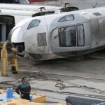 Imagen de la cabecera del tren accidentado en Angrois