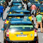 Imagen de la huelga de taxis en la Gran Vía