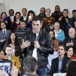 El secretario general del PSOE, Pedro Sánchez durante el acto celebrado hoy en Alcalá de Henares.