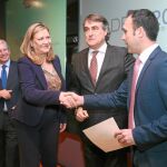 La consejera de Economía y Hacienda, Pilar del Olmo, a su llegada a la entrega de los IV Premios de la Compañía Logística de Hidrocarburos (CLH), ayer en Boecillo