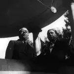 Manuel Azaña, en una visita a Cataluña tras las elecciones municipales de 1934