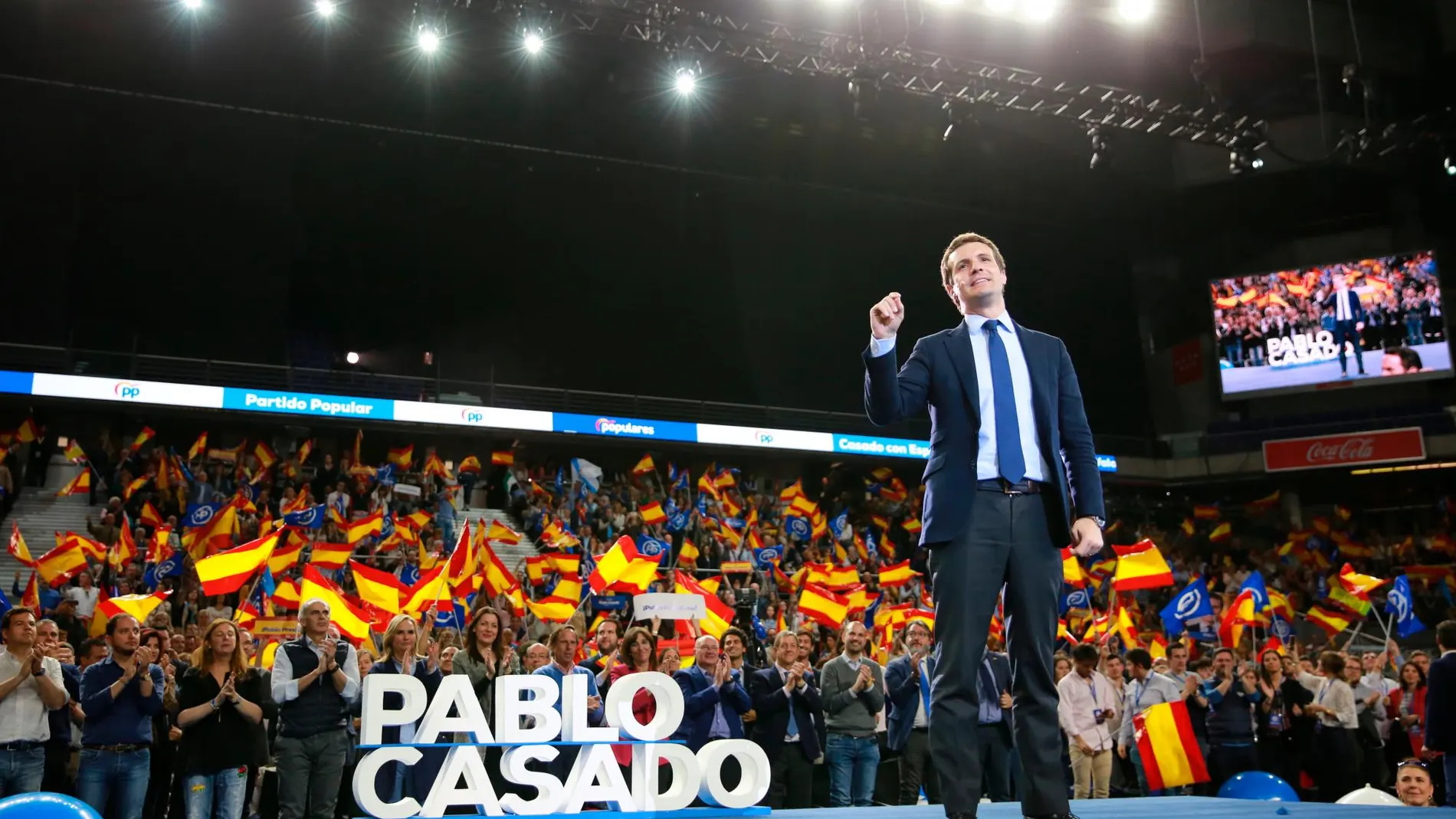 Pablo Casado esta noche en el Wizink Center de Madrid. Fotos: Cipriano Pastrano